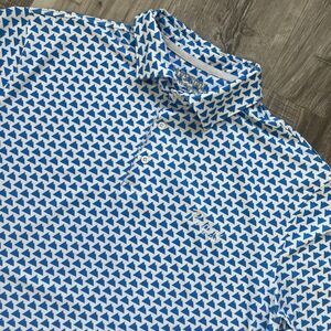 Barstool Sports Pardon My Take Polo Shirt Mens XL Blue White Geometric AOP